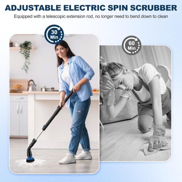 Electric Spin Scrubber, Cordless Cleaning Brush With 4 Replaceable Brush Heads And Adjustable Extension Handle Power Shower Scrubber For Bathroom, Kitchen, Tub, Tile, Floor - Image 6