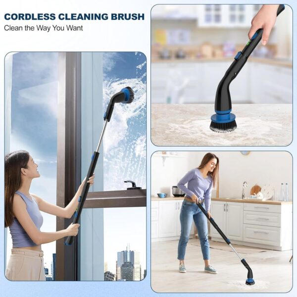 Electric Spin Scrubber, Cordless Cleaning Brush With 4 Replaceable Brush Heads And Adjustable Extension Handle Power Shower Scrubber For Bathroom, Kitchen, Tub, Tile, Floor - Image 3